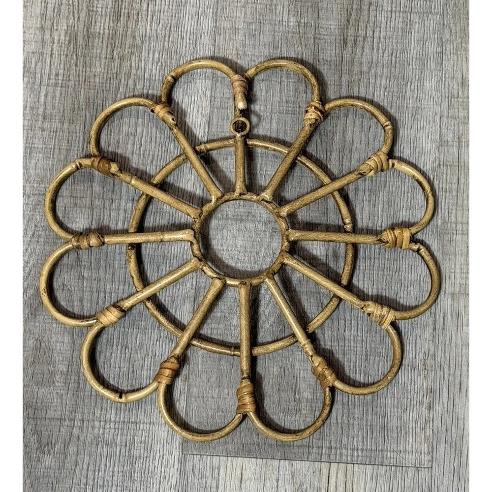 Flower Metal Rattan Style Flower Vintage Decor 60's/70s Groovy Retro MCM Mid Mod - Picture 5 of 5